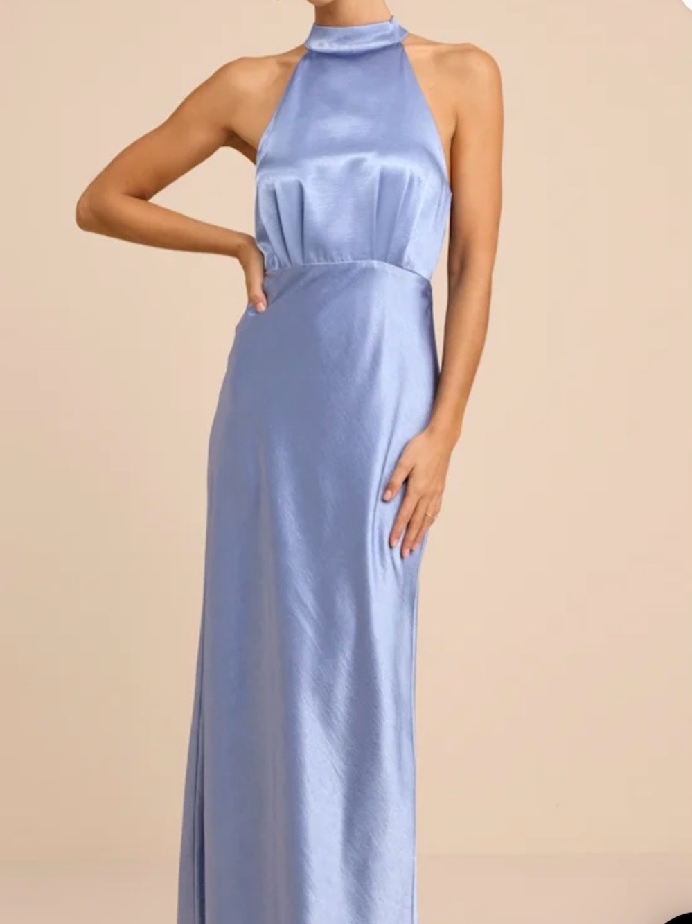 NWT Lulu's Light Blue Satin Maxi Dress